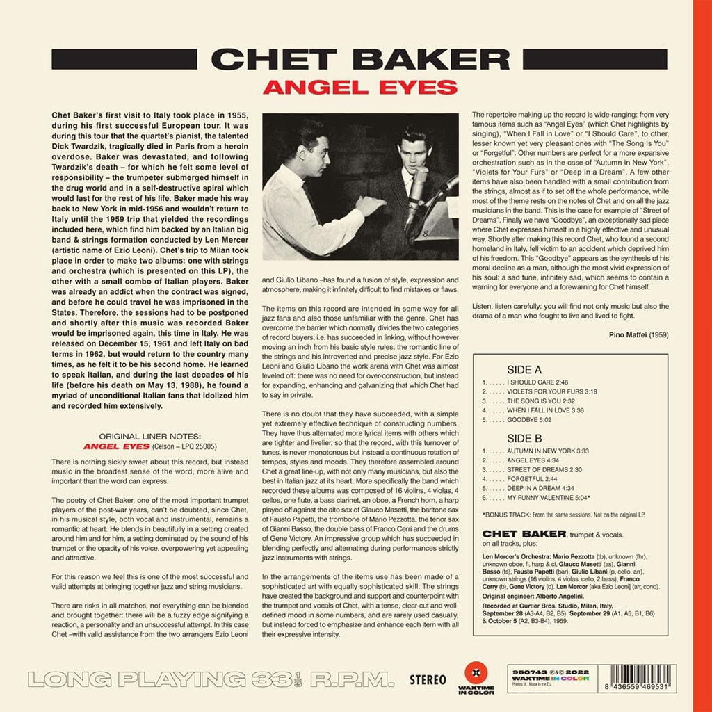 CHET BAKER - Angel Eyes (Waxtime In Color Edition w/ Bonus Track) - LP - 180g Red Vinyl