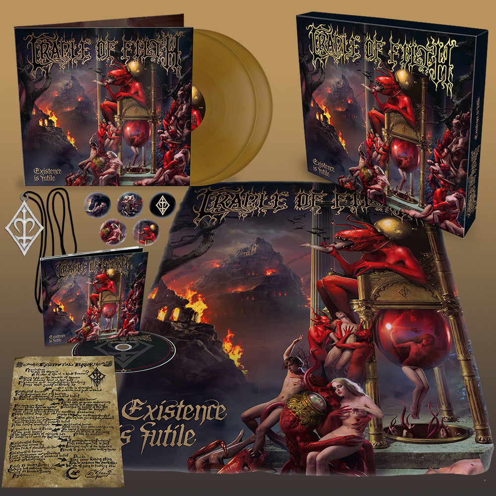 CRADLE OF FILTH - Existence Is Futile - 2LP (Gold Vinyl) / CD / + Buttons, Flag, Necklace & Lyric Sheet - Memorabilia Boxset