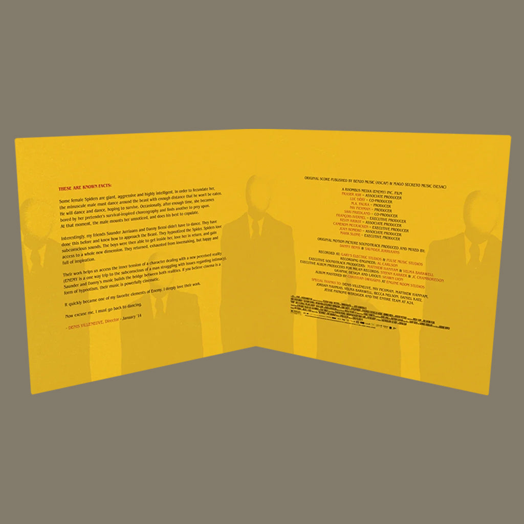 DANNY BENSI & SAUNDER JURRIAANS - Enemy - Original Soundtrack (2023 Reissue) - 2LP - Gatefold 180g Translucent Yellow Vinyl
