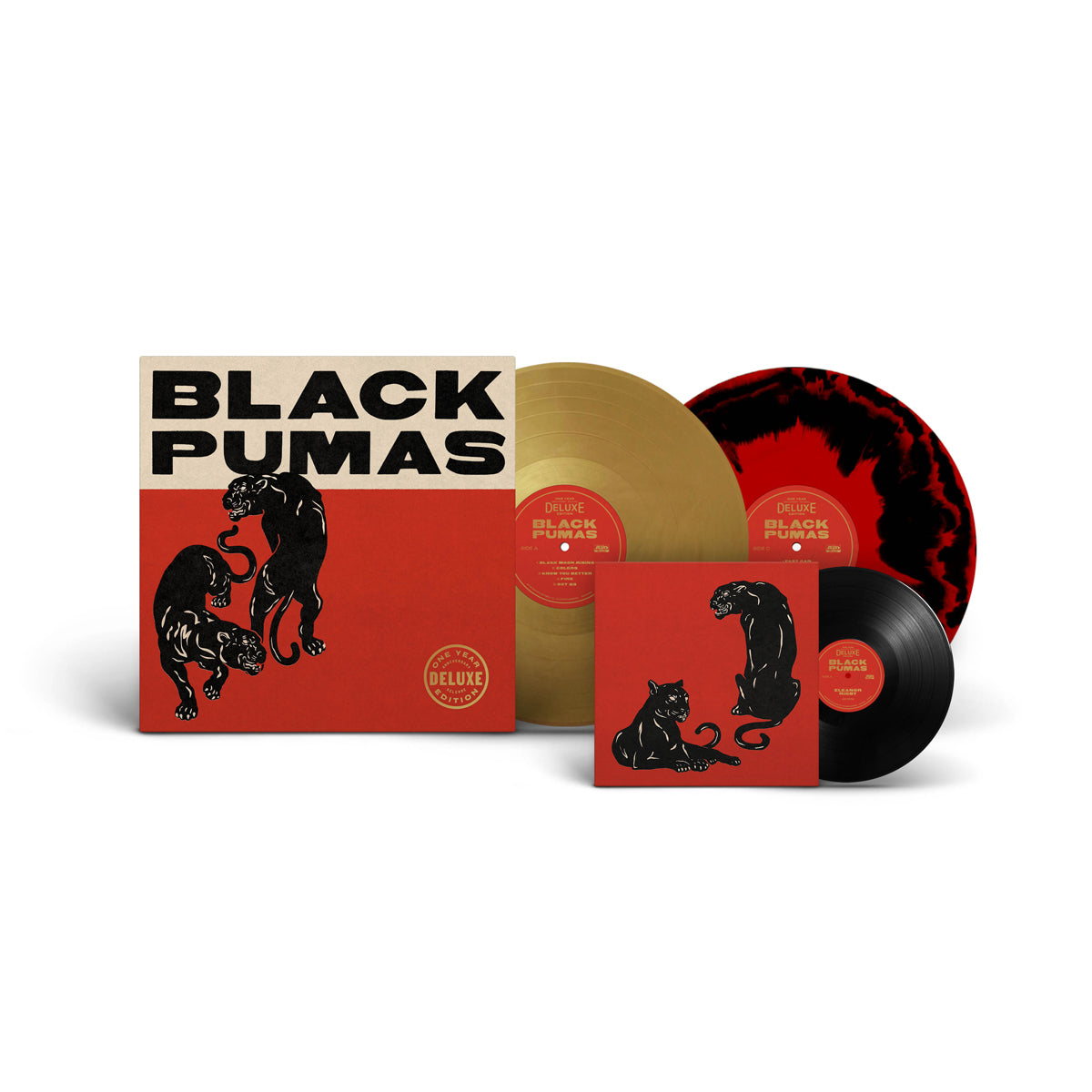 BLACK PUMAS – Black Pumas – 2LP+7” – Deluxe Edition Gold & Black/Red Vinyl