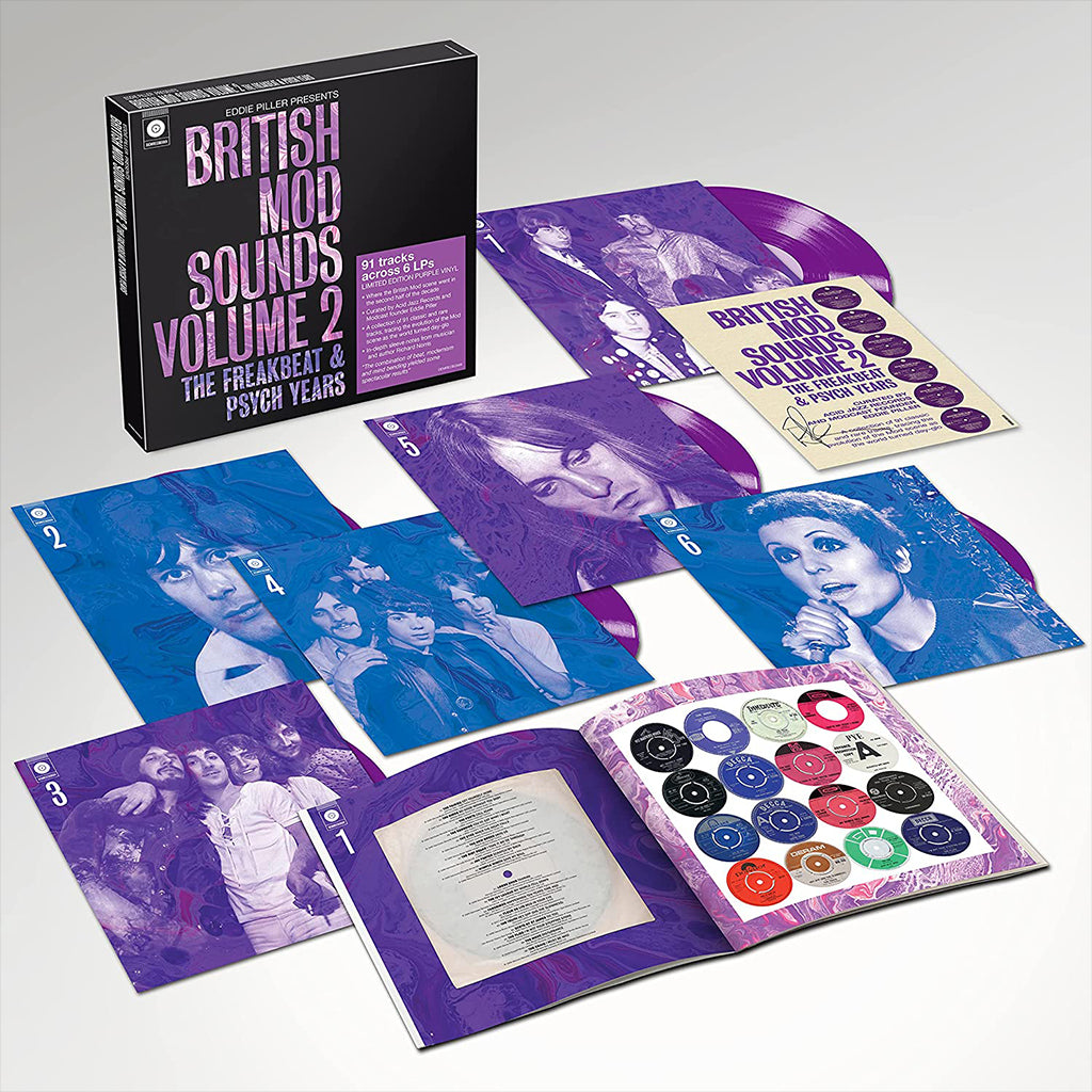 VARIOUS / EDDIE PILLER PRESENTS - British Mod Sounds of The 1960s Volume 2: The Freakbeat & Psych Years (w/ SIGNED Print) - 6LP - Purple Vinyl Box Set