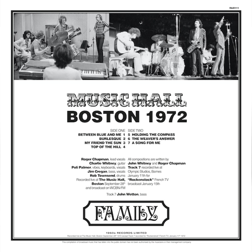 FAMILY - Boston Music Hall 1972 - LP - Vinyl