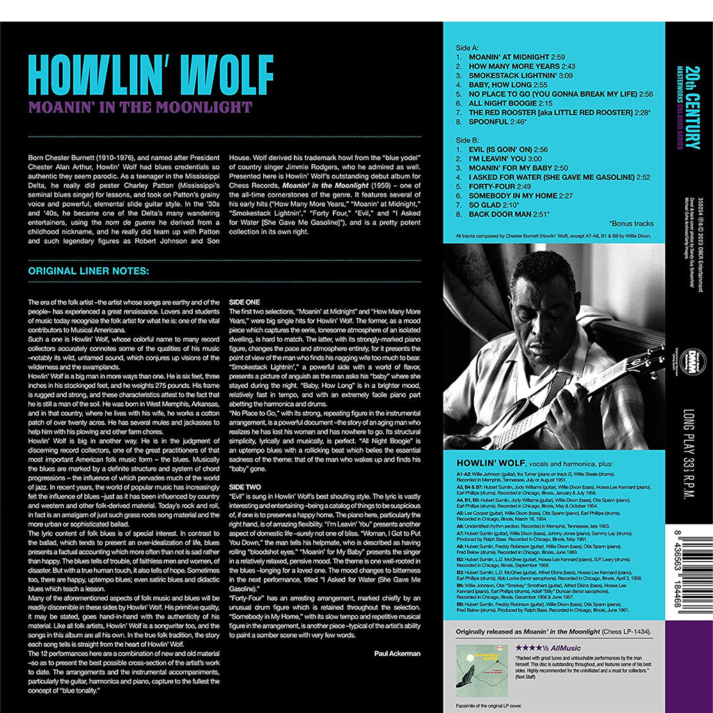 HOWLIN' WOLF - Moanin' In The Moonlight (Waxtime 2023 Reissue w/ 4 Bonus Tracks) - LP - 180g Blue Vinyl