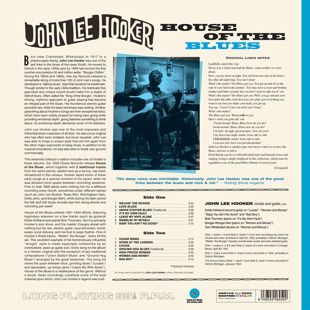 JOHN LEE HOOKER - House Of The Blues (Waxtime In Color Edition) - LP - 180g Blue Vinyl