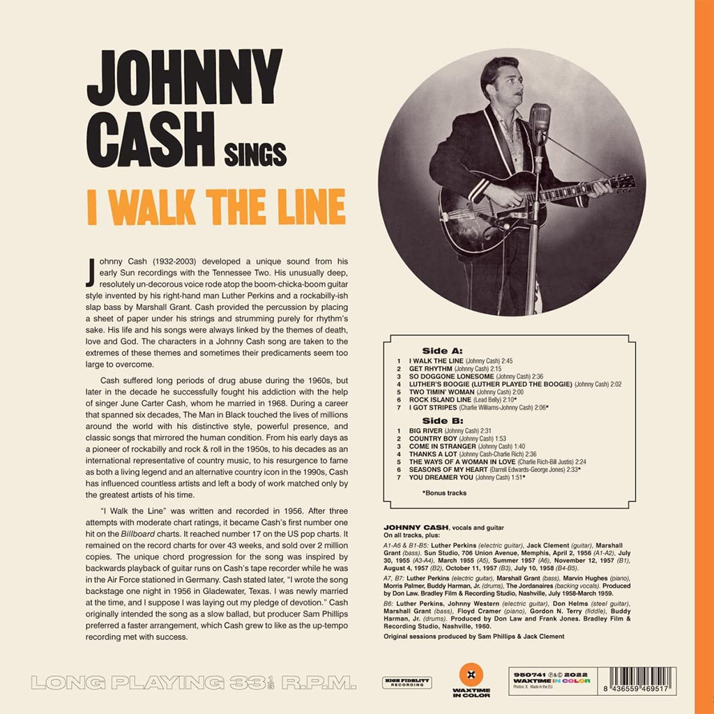 JOHNNY CASH - Sings I Walk The Line (Waxtime In Color Edition w/ 4 Bonus Tracks) - LP - 180g Orange Vinyl
