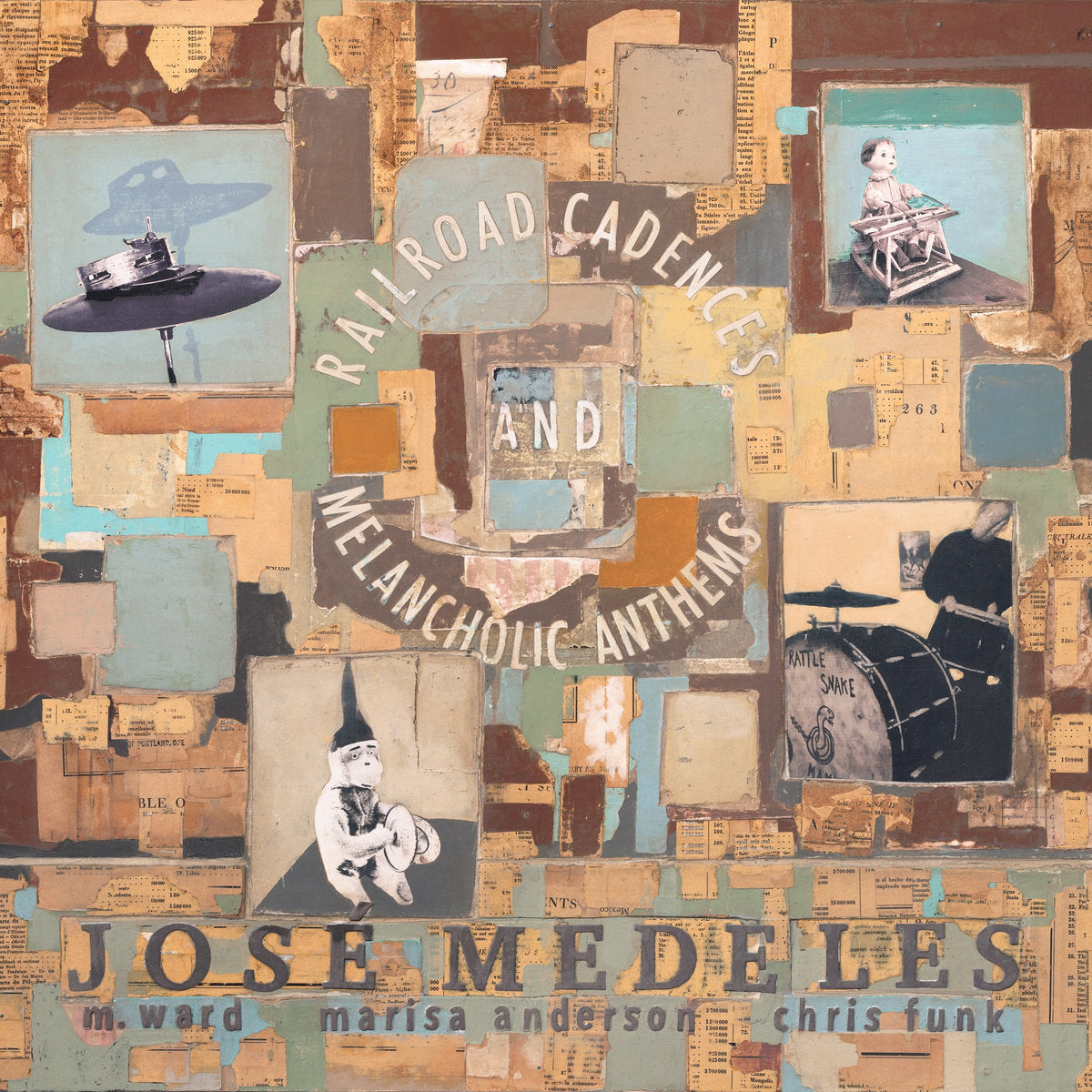 JOSE MEDELES w/ M. WARD, MARISA ANDERSON, AND CHRIS FUNK - Railroad Cadences And Melancholic Anthems - LP - Clear w/ Black Smoke Vinyl