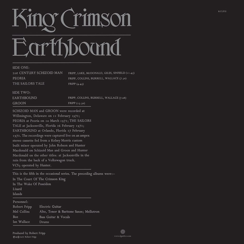KING CRIMSON - Earthbound (50th Anniversary Reissue) - LP - 200g Vinyl
