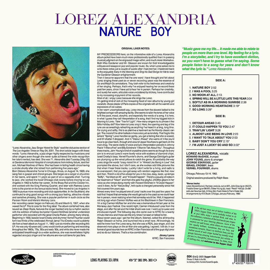 LOREZ ALEXANDRIA - Nature Boy (Supper Club Reissue w/ 2 Bonus Tracks) - LP - 180g Vinyl [MAY 5]