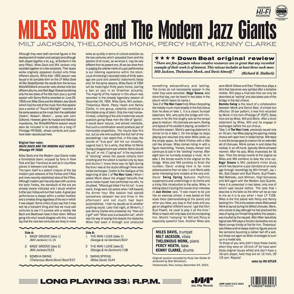 MILES DAVIS - Miles Davis And The Modern Jazz Giants (Jazz Wax Edition) - LP - Gatefold 180g Vinyl