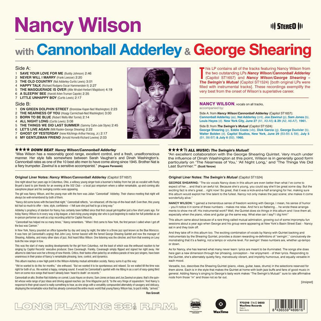 NANCY WILSON - Nancy Wilson with Cannonball Adderley & George Shearing (Waxtime Edition) - LP - 180g Vinyl