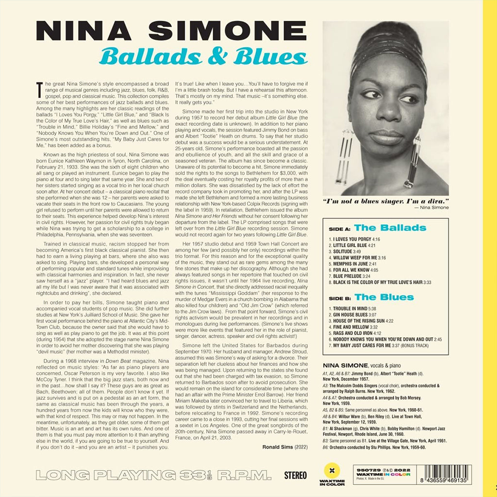 NINA SIMONE - Ballads & Blues (Waxtime In Color Ed. w/ Bonus Track) - LP - 180g Yellow Vinyl
