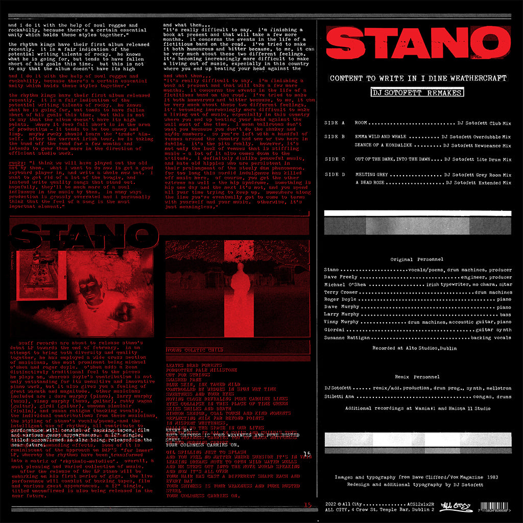 STANO - Content To Write In I Dine Weathercraft [DJ Sotofett Remakes] - 12" x 2 - Vinyl