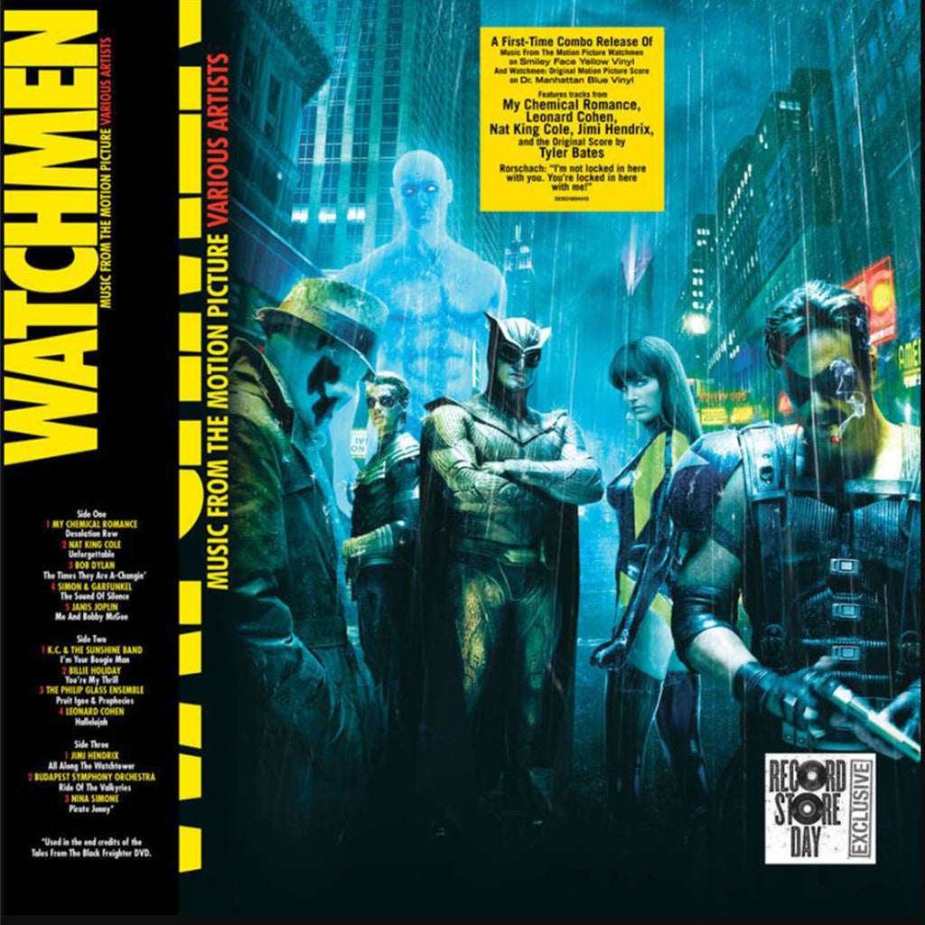 VARIOUS ARTISTS / TYLER BATES - Watchmen - OST & Original Score [BLACK FRIDAY 2022] - 3LP - 2 x Smiley Face Yellow Vinyl (w/ Etching) & 1 x Dr. Manhattan Blue Vinyl